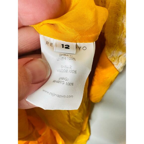 REJINA PYO Marigold Yellow Dylan Asymmetrical Paneled Checkered Linen Dress 12 - Picture 10 of 16